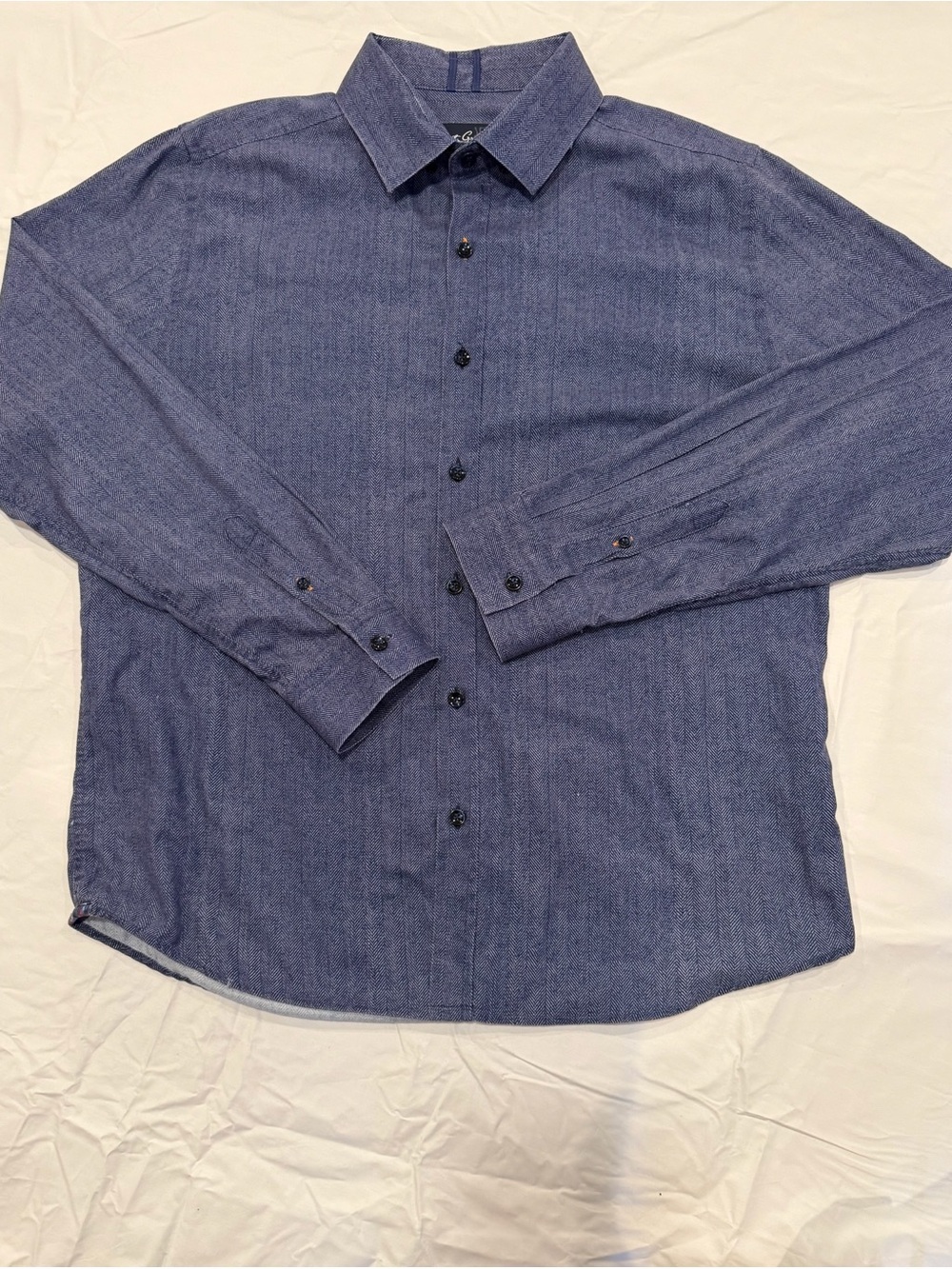 Robert Graham Modern Americana Blue button-up shirt Herringbone Pattern 2XL